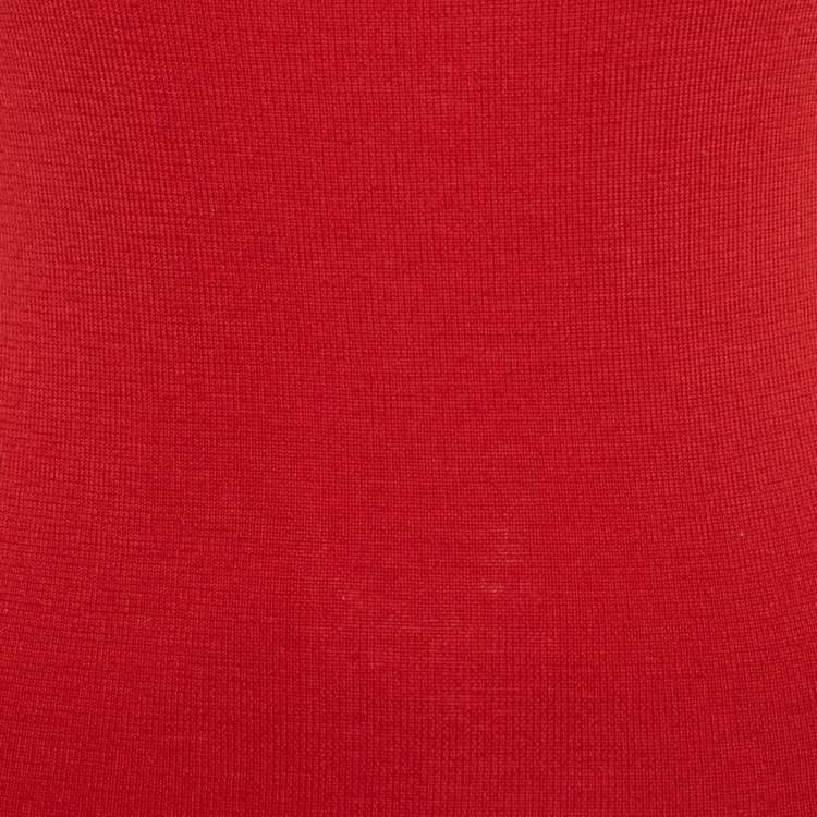 Pre Owned Louis Vuitton Red Wool Lace Trim Mini Dress M