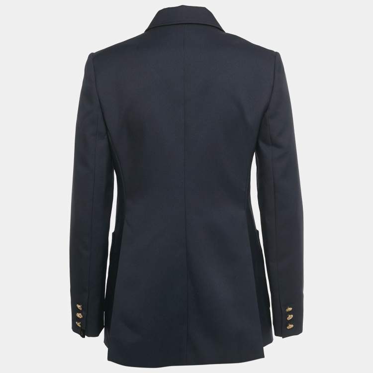 Pre Owned Louis Vuitton Navy Blue Crepe LV Patch Preppy Blazer M