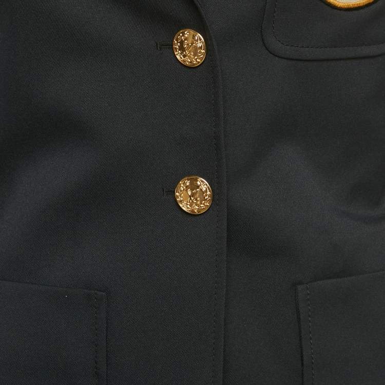 Pre Owned Louis Vuitton Navy Blue Crepe LV Patch Preppy Blazer M