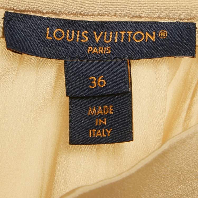 Pre Owned Louis Vuitton Beige /White Abstract Print Silk Pleated Maxi Skirt S