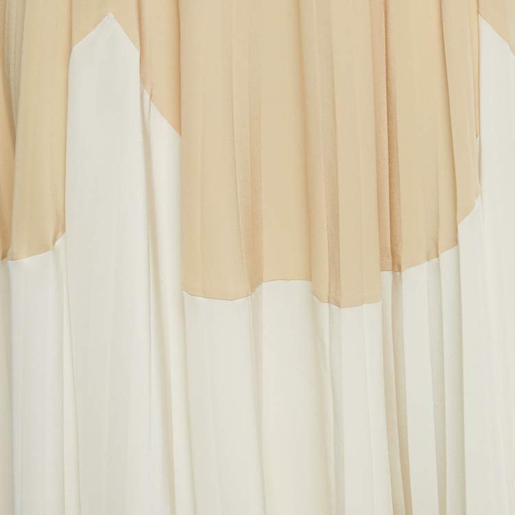 Pre Owned Louis Vuitton Beige /White Abstract Print Silk Pleated Maxi Skirt S