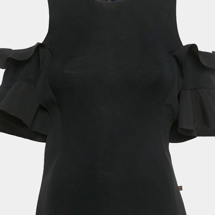 Pre Owned Louis Vuitton Black Rib Knit Cold-Shoulder Mini Dress XS