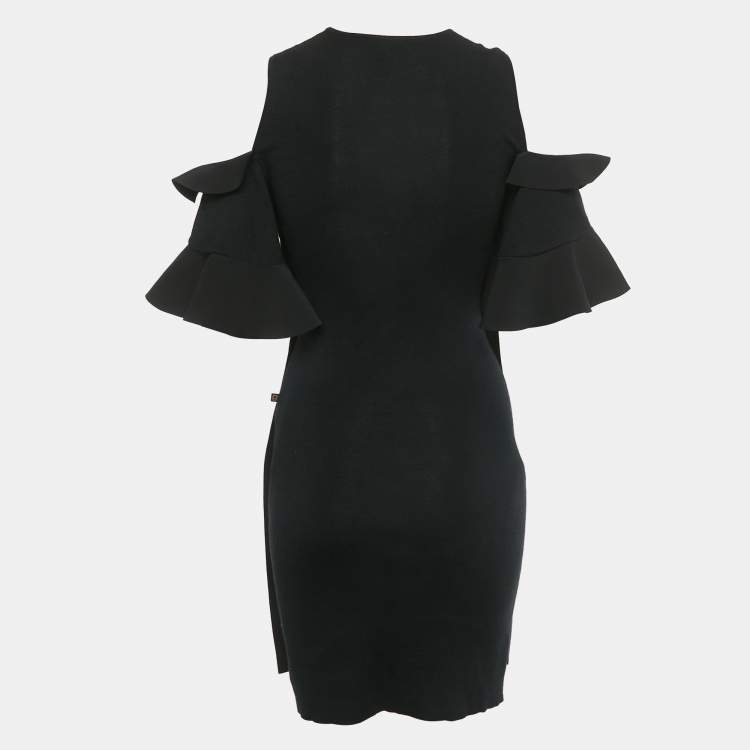 Pre Owned Louis Vuitton Black Rib Knit Cold-Shoulder Mini Dress XS