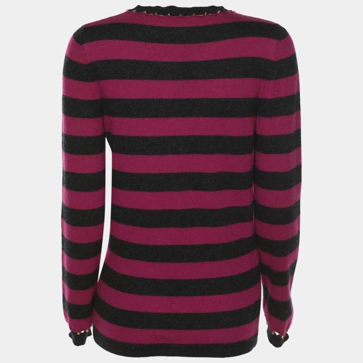 Pre Owned Louis Vuitton Purple/Black Stripe Cashmere Blend Sweatshirt M