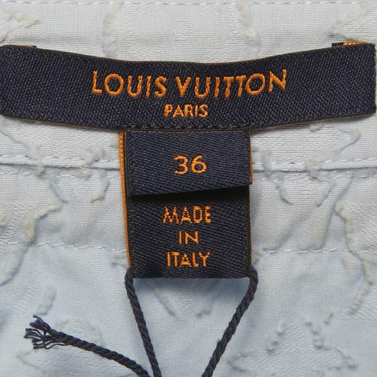 Pre Owned Louis Vuitton Blue Monogram Fil Coupe Cotton Ruche Tunic S