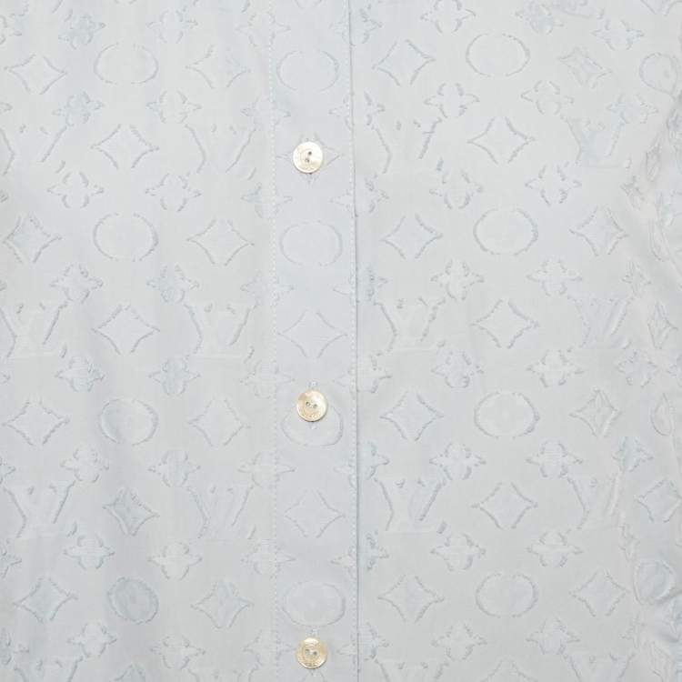 Pre Owned Louis Vuitton Blue Monogram Fil Coupe Cotton Ruche Tunic S