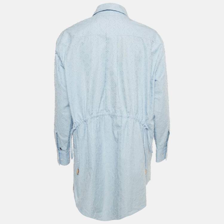 Pre Owned Louis Vuitton Blue Monogram Fil Coupe Cotton Ruche Tunic S