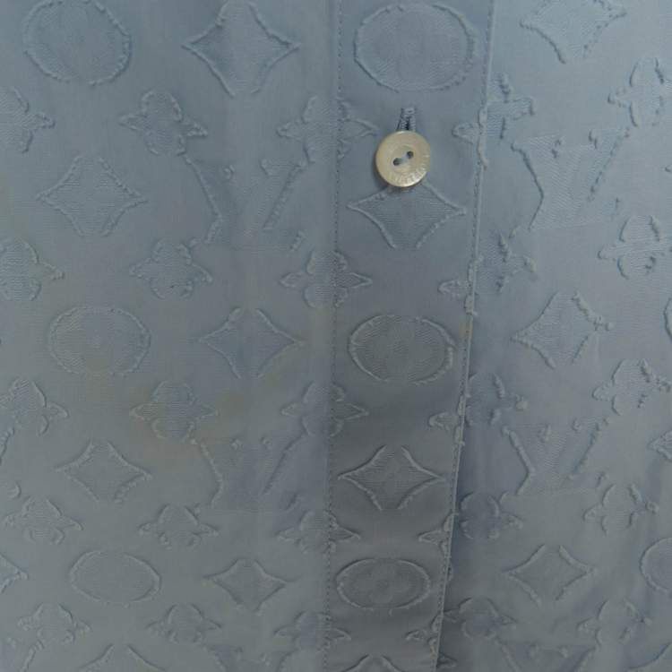 Pre Owned Louis Vuitton Blue Monogram Fil Coupe Cotton Ruche Tunic S