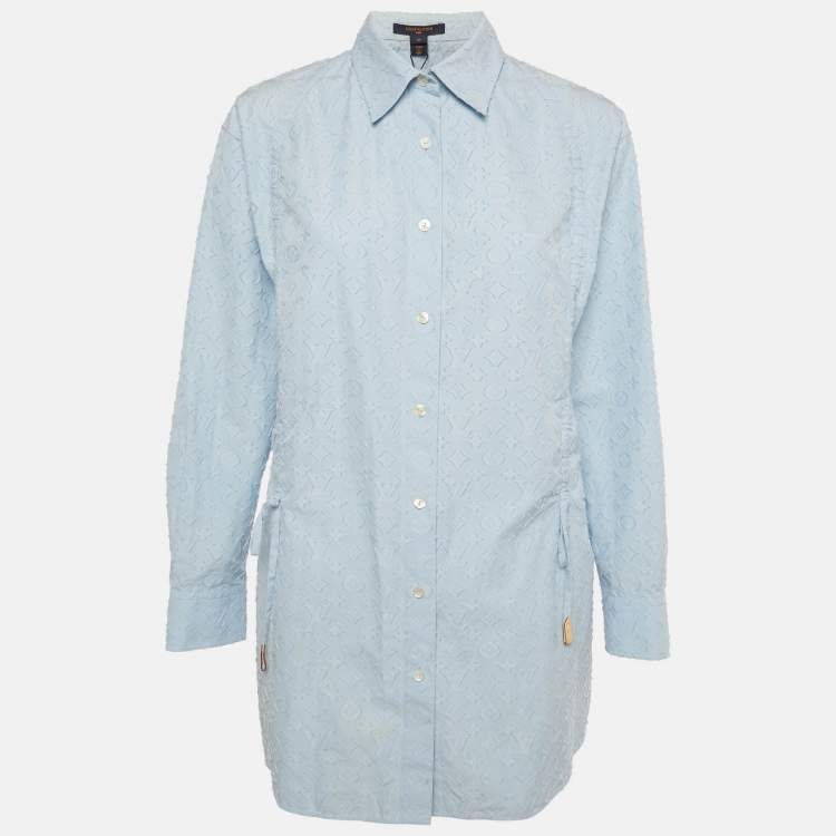 Pre Owned Louis Vuitton Blue Monogram Fil Coupe Cotton Ruche Tunic S