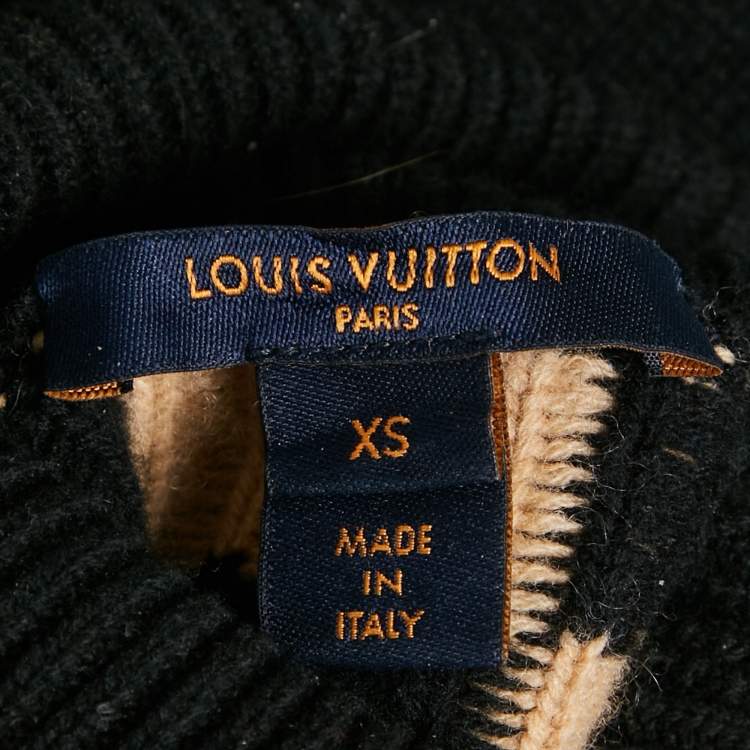 Pre Owned Louis Vuitton Black/Tan Checkered Wool Turtle Neck Sweater XS