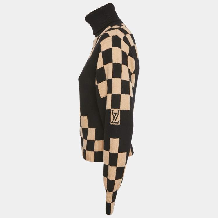 Pre Owned Louis Vuitton Black/Tan Checkered Wool Turtle Neck Sweater XS