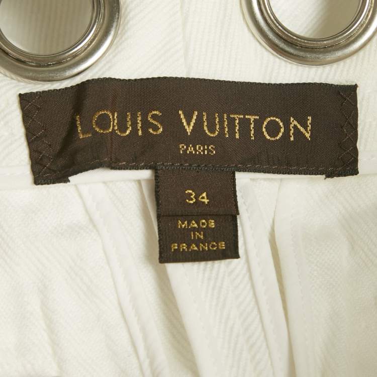 Pre Owned Louis Vuitton White Denim Grommet Detail Short S Waist 25"