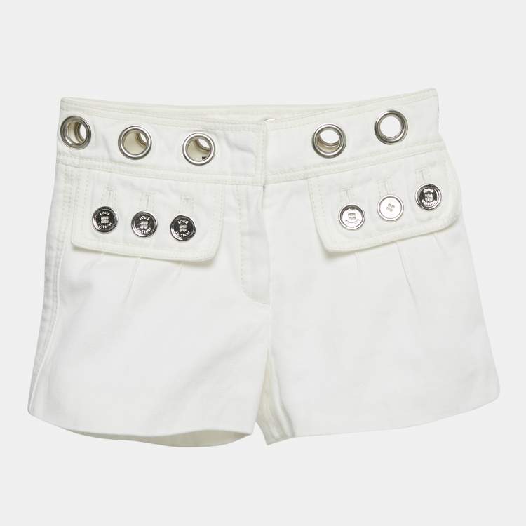 Pre Owned Louis Vuitton White Denim Grommet Detail Short S Waist 25"