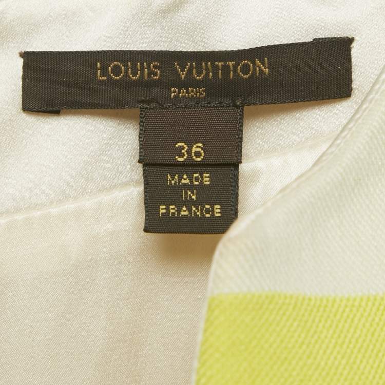 Pre Owned Louis Vuitton White /Yellow Checkered Print Crepe Shift Mini Dress S 