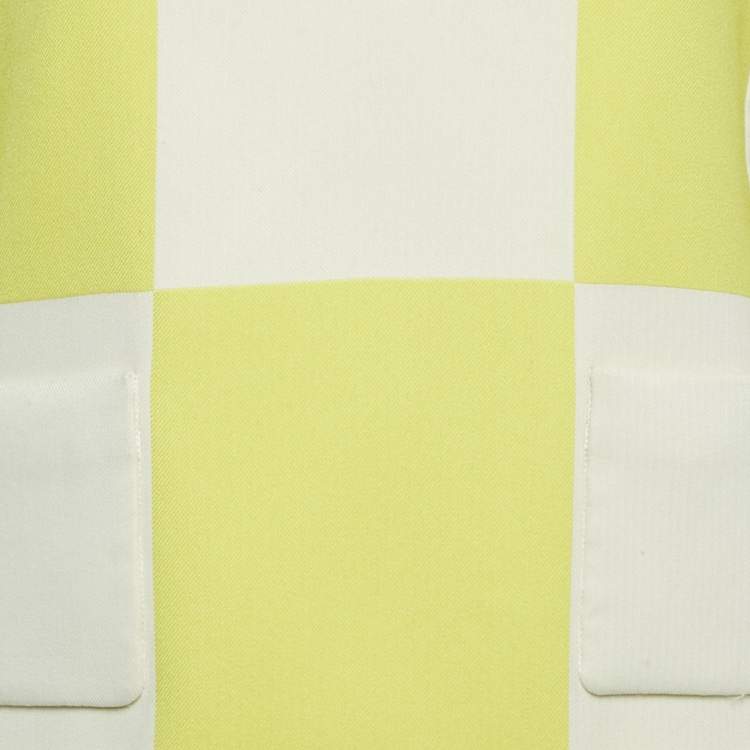 Pre Owned Louis Vuitton White /Yellow Checkered Print Crepe Shift Mini Dress S 