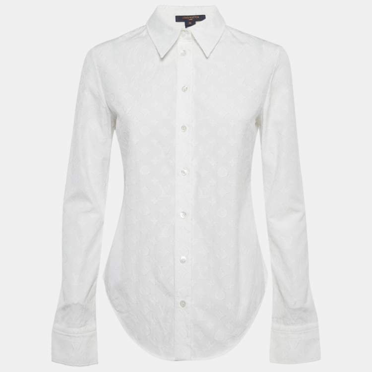 Pre Owned Louis Vuitton White Monogram Textured Cotton Shirt S