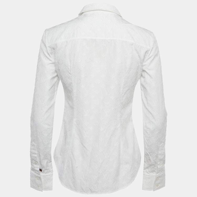 Pre Owned Louis Vuitton White Monogram Textured Cotton Shirt S