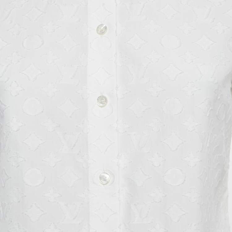 Pre Owned Louis Vuitton White Monogram Textured Cotton Shirt S