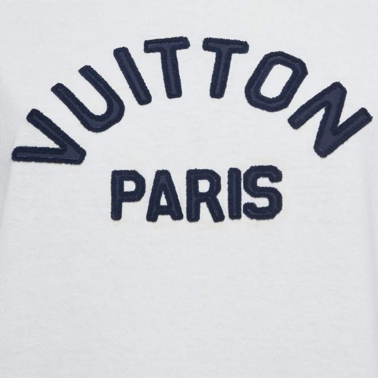 Pre Owned Louis Vuitton White Flocked Logo Cotton Crew Neck T-Shirt M