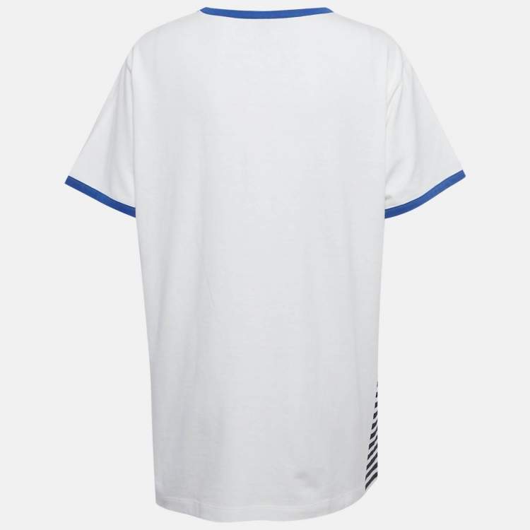 Pre Owned Louis Vuitton White Flocked Logo Cotton Crew Neck T-Shirt M