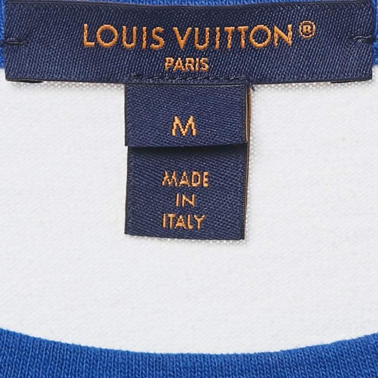 Pre Owned Louis Vuitton White Flocked Logo Cotton Crew Neck T-Shirt M