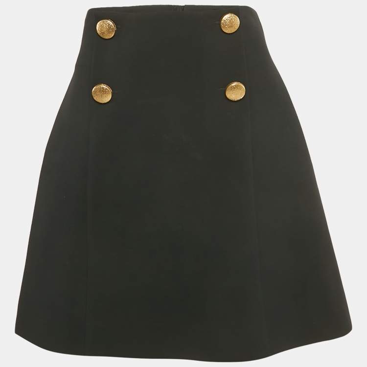 Pre Owned Louis Vuitton Black Wool Button Detail Mini Skirt L