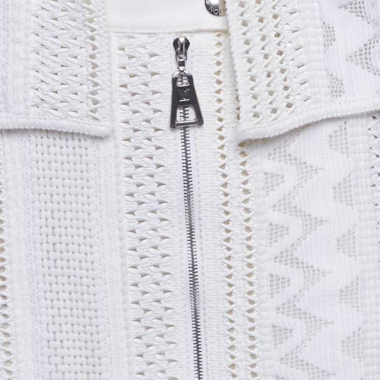 Pre Owned Louis Vuitton White Patterned Cotton Blend Jacket & Skirt Set S 