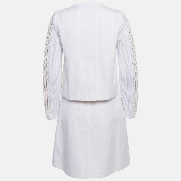 Pre Owned Louis Vuitton White Patterned Cotton Blend Jacket & Skirt Set S 
