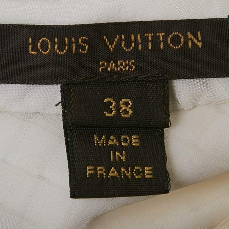 Pre Owned Louis Vuitton White Silk & Leather Trim Perforated Mini Dress M