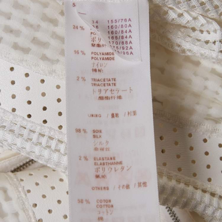 Pre Owned Louis Vuitton White Silk & Leather Trim Perforated Mini Dress M