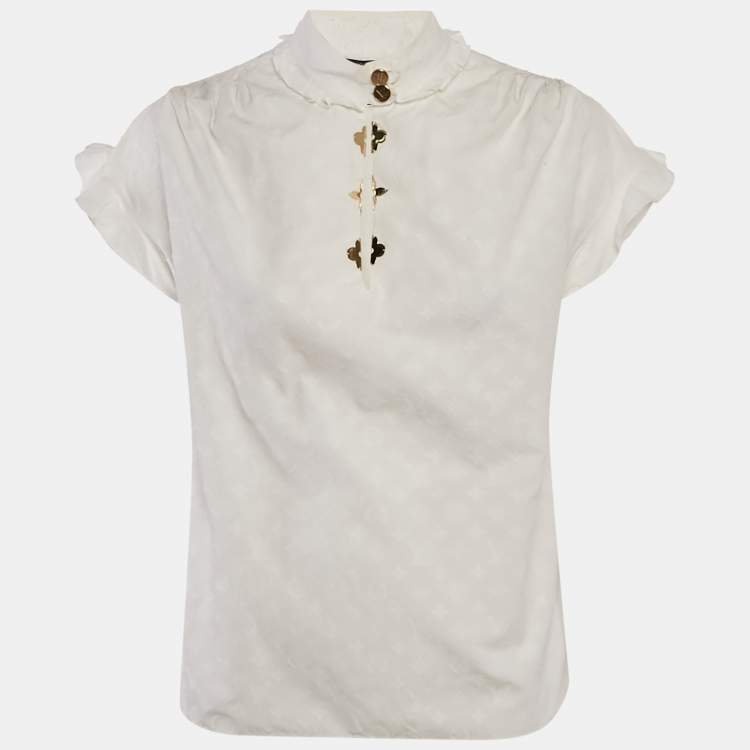 Pre Owned Louis Vuitton White Monogram Fil Coupe Metal Accent Top S