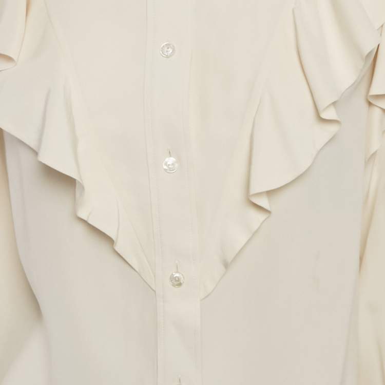 Pre Owned Louis Vuitton Cream Silk Ruffled Shirt M