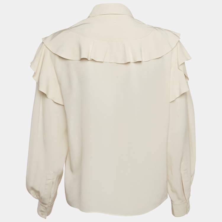 Pre Owned Louis Vuitton Cream Silk Ruffled Shirt M