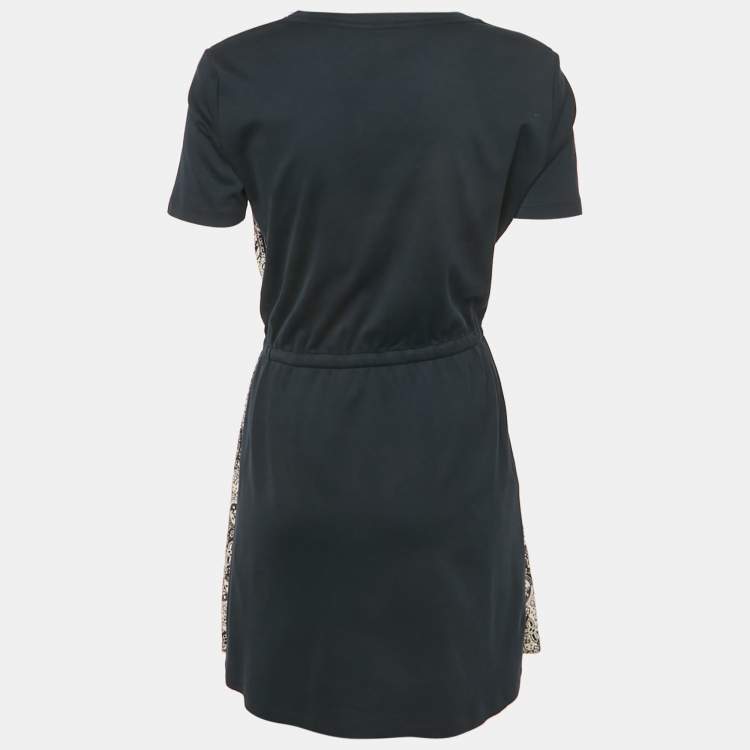 مملوكة مسبقًا Louis Vuitton Navy Blue Jersey and Silk Printed Monogram Dress S