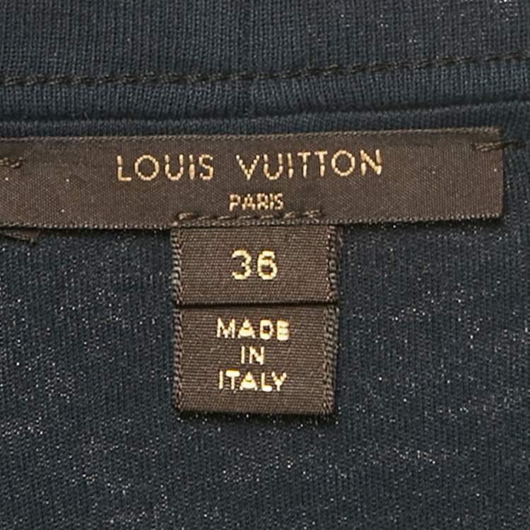 مملوكة مسبقًا Louis Vuitton Navy Blue Jersey and Silk Printed Monogram Dress S