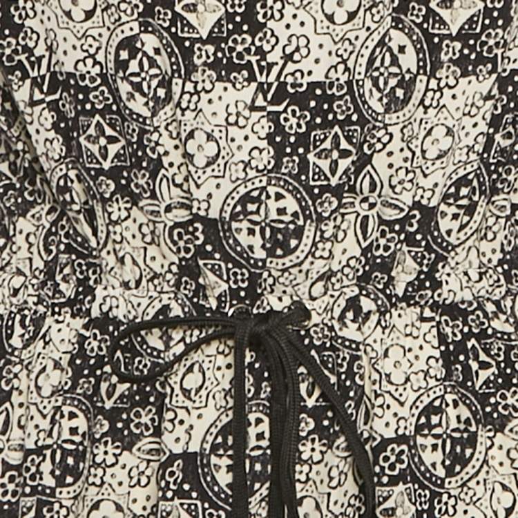 مملوكة مسبقًا Louis Vuitton Navy Blue Jersey and Silk Printed Monogram Dress S