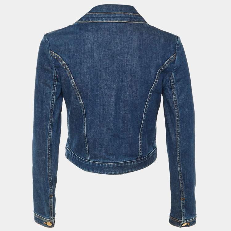 Pre Owned Louis Vuitton Navy Blue Denim Logo Detail Cropped Jacket S