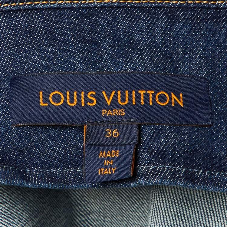 Pre Owned Louis Vuitton Navy Blue Denim Logo Detail Cropped Jacket S