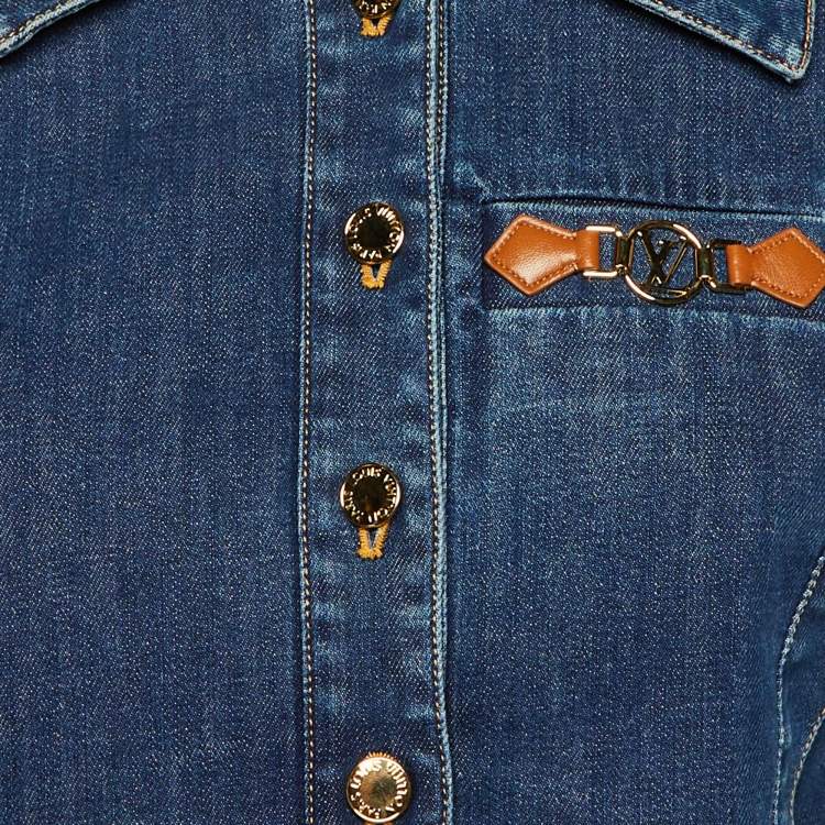 Pre Owned Louis Vuitton Navy Blue Denim Logo Detail Cropped Jacket S