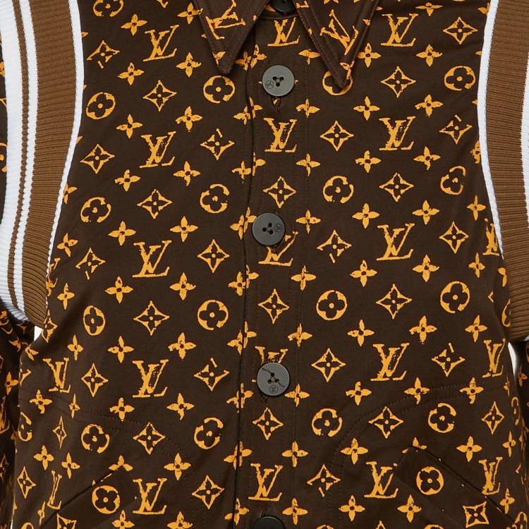 Pre Owned Louis Vuitton Brown/Black Monogram Crepe & Knit Reversible Bomber Jacket M 