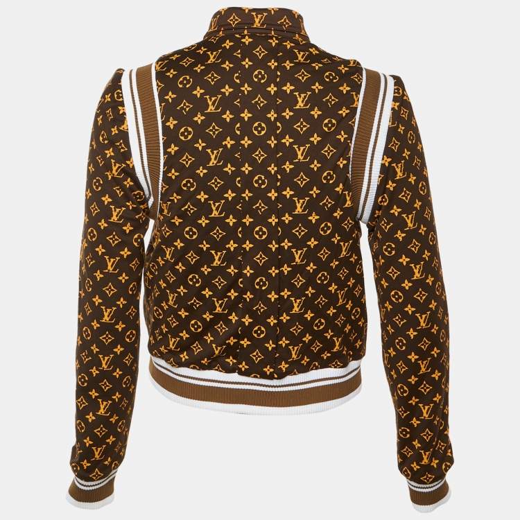 Pre Owned Louis Vuitton Brown/Black Monogram Crepe & Knit Reversible Bomber Jacket M 