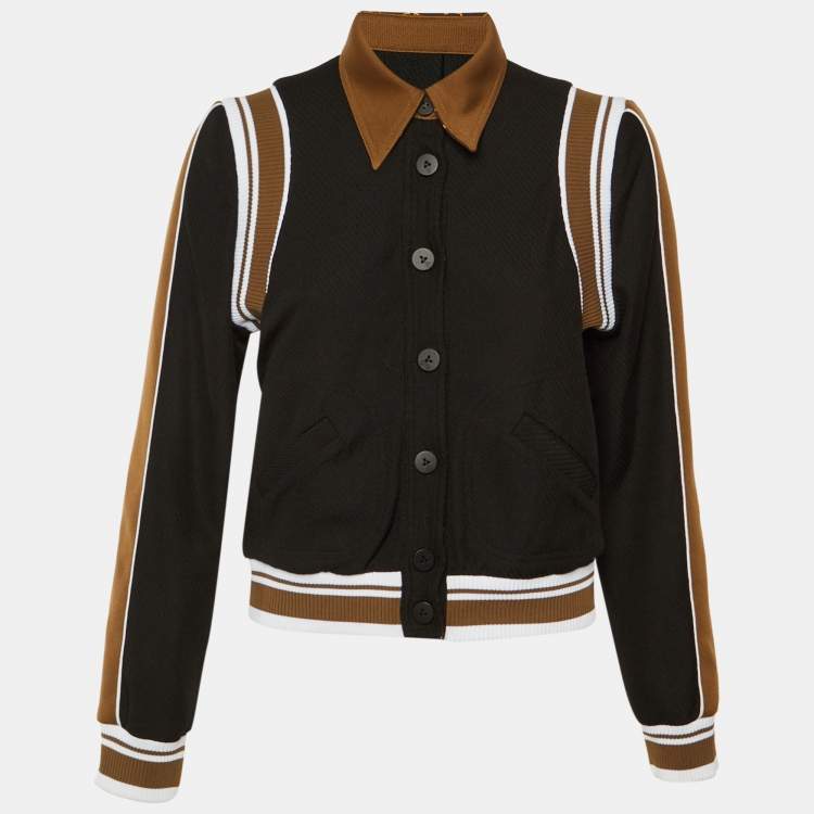 Pre Owned Louis Vuitton Brown/Black Monogram Crepe & Knit Reversible Bomber Jacket M 