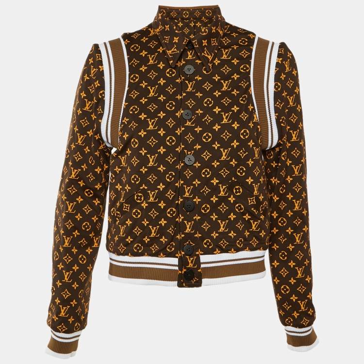 Pre Owned Louis Vuitton Brown/Black Monogram Crepe & Knit Reversible Bomber Jacket M 