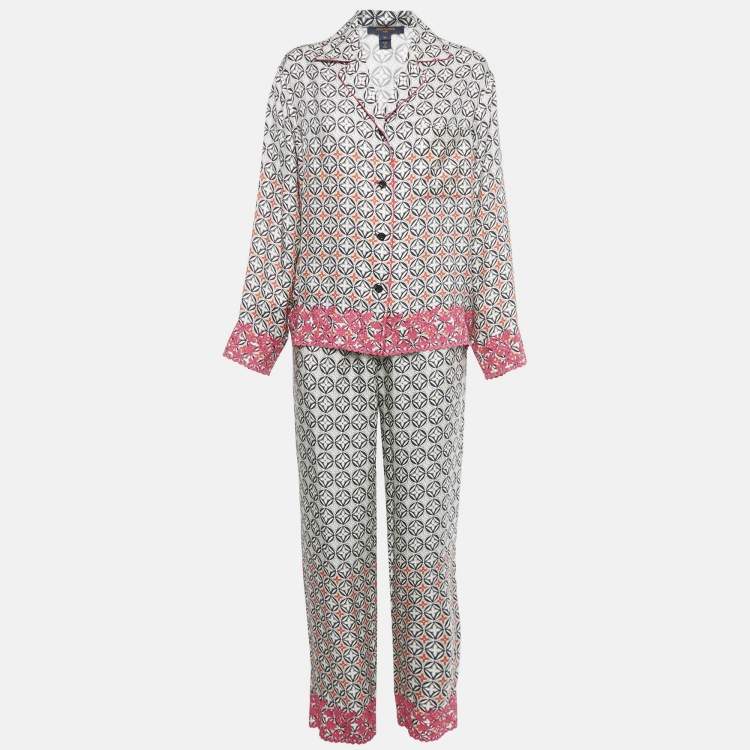 Pre Owned Louis Vuitton Black/White Monogram Print Silk Set S