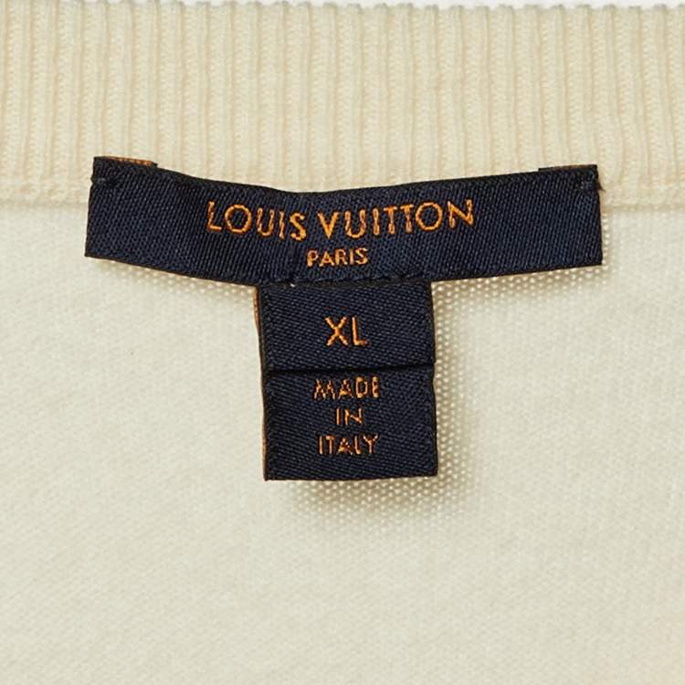 Pre Owned Louis Vuitton Cream Embellished Detail Wool Blend Sweater XL
