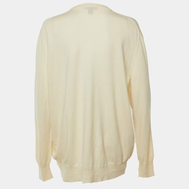 Pre Owned Louis Vuitton Cream Embellished Detail Wool Blend Sweater XL