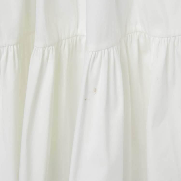 Pre Owned Louis Vuitton White Clove Applique Poplin Tiered Short Dress M