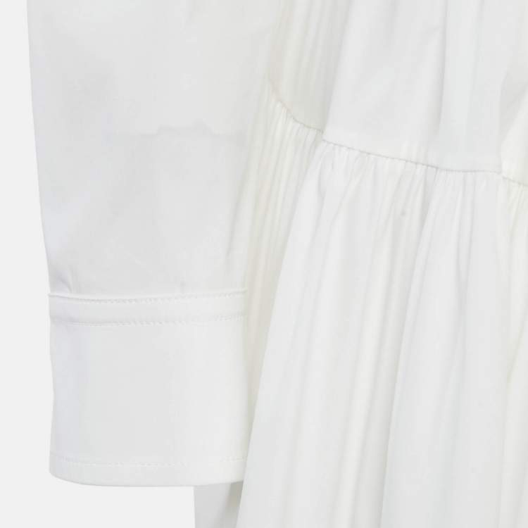 Pre Owned Louis Vuitton White Clove Applique Poplin Tiered Short Dress M