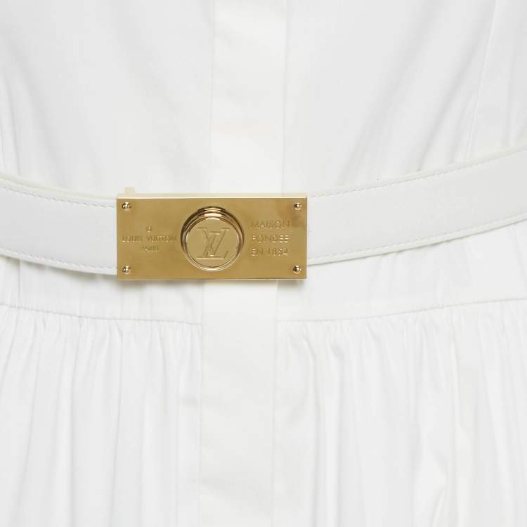 Pre Owned Louis Vuitton White Clove Applique Poplin Tiered Short Dress M