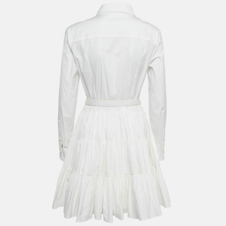 Pre Owned Louis Vuitton White Clove Applique Poplin Tiered Short Dress M